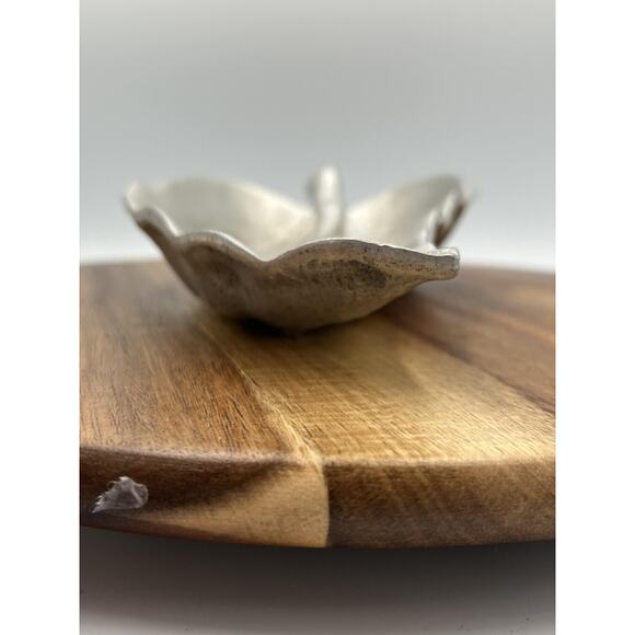 VTG Bruce Fox Pewter Leaf Shaped Catchall Dish Signed Handmade Metal Decor Tray - Picture 5 of 9